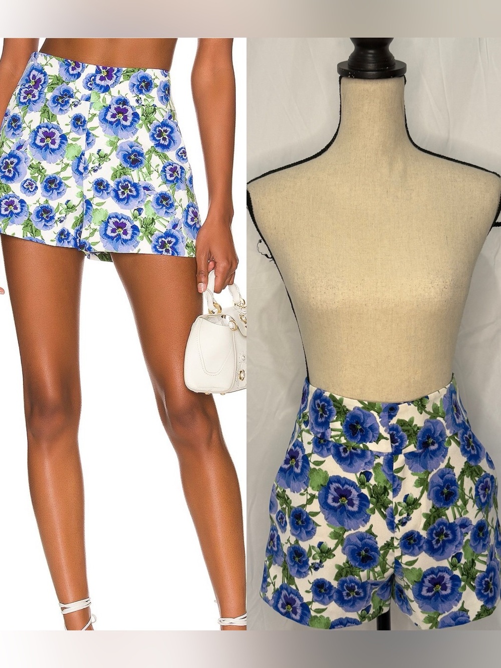 Alice + Olivia Cady Perfect Pansy Blue and White Floral Short